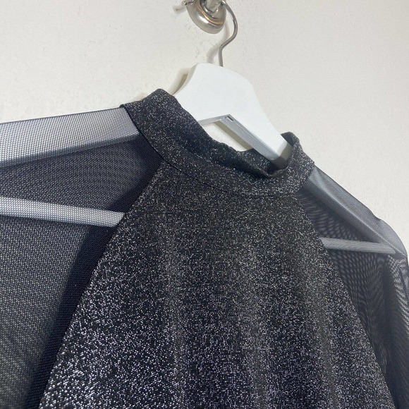 BCBGeneration Tiered Sleeve Mesh Panel Black Metallic Sparkle Dress XS NWT - Picture 3 of 11
